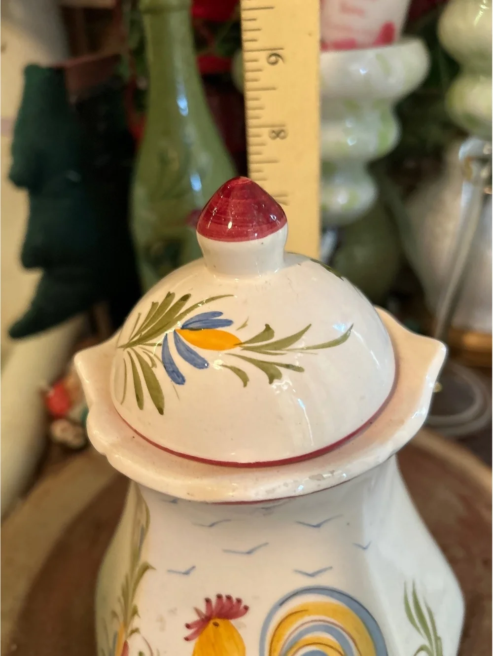 Vintage J.J. Willfra Hand-Painted Ceramic Rooster Cookie Jar with Lid